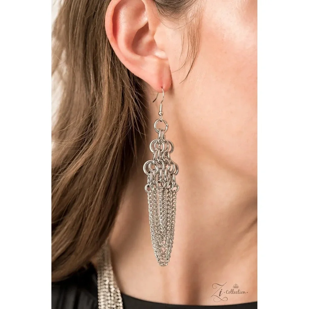 Paparazzi‎ ZI Collection 2020  Defiant Silver Necklace Set Streampunk Rocker - Picture 3 of 4